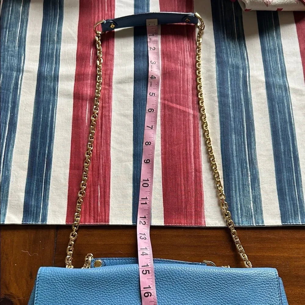 MCM Sky Blue Leather Shoulder Bag with Gold Chain impeccable